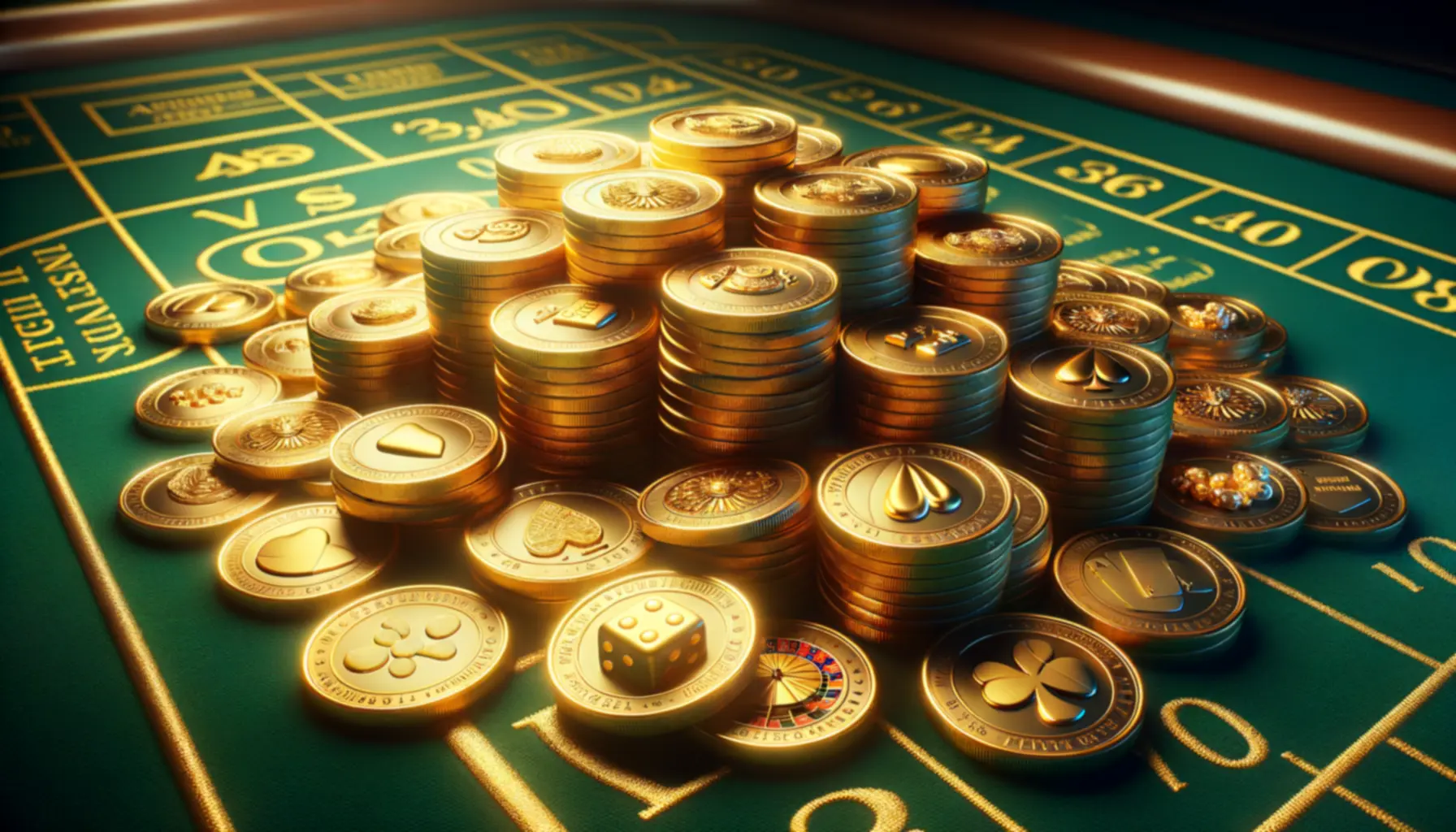 Elegant gold casino chips and gambling table